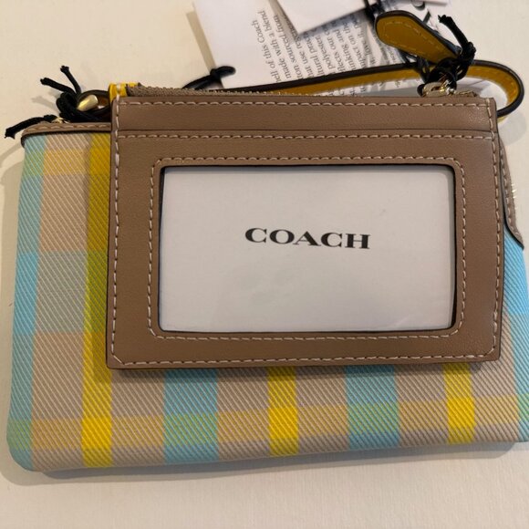 Coach Mini Skinny Id Case w wristlet/wallet /Plaid Print set/ yellow haze/ multi - Picture 5 of 16